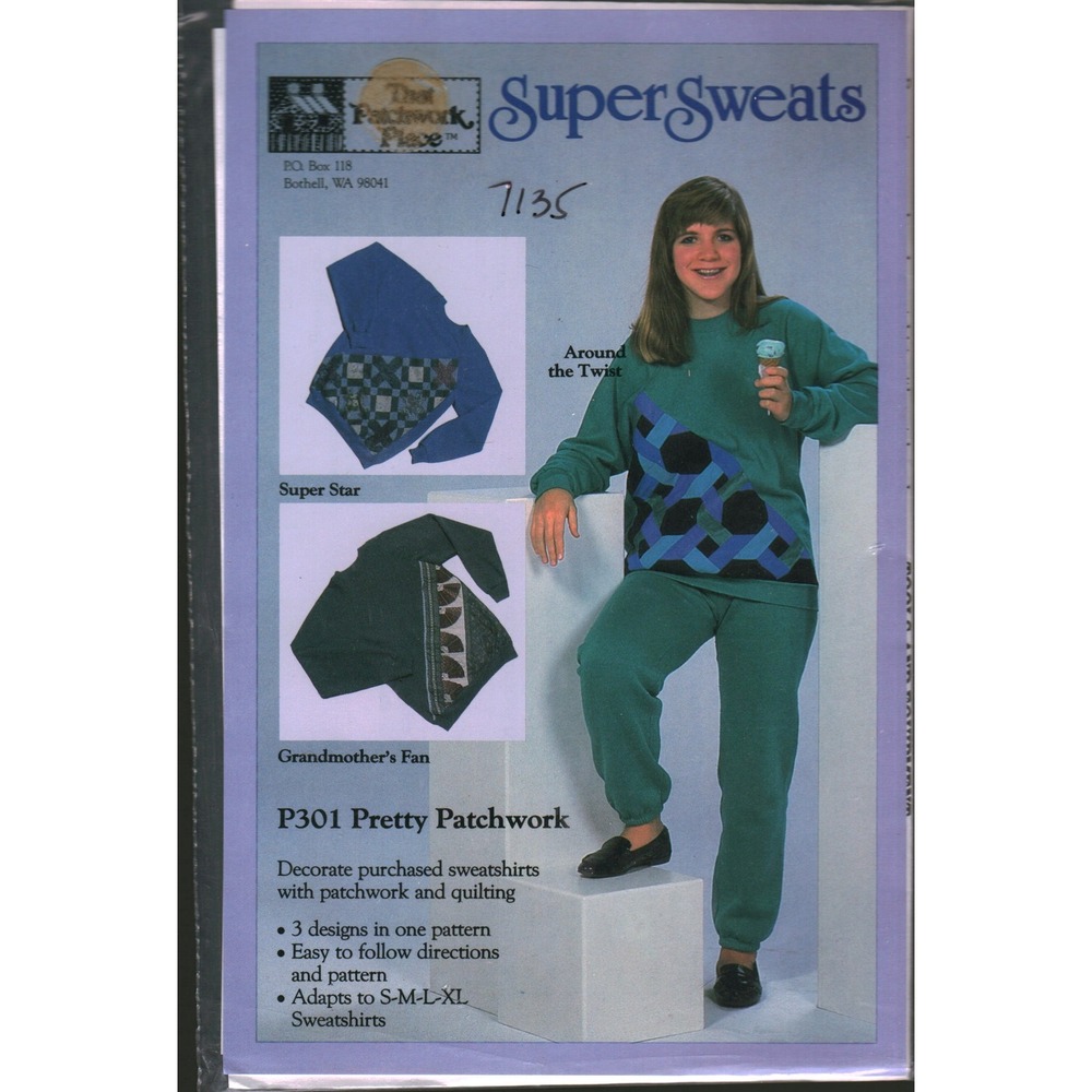 Vintage 1987‎ That Patchwork Place P301 Pretty Patchwork Sweatshirt Pattern S-XL